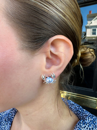 Crab Pearl and Silver Stud Earrings