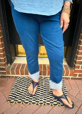 Lulu B Dark Wash Denim Cuff Pearl Pant