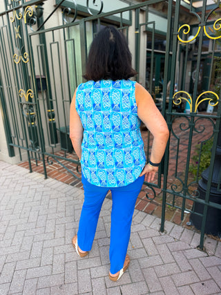 Lulu B Coastal Fish UPF 50+ Sleeveless Keyhole Top