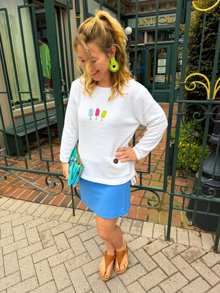 Lulu B White Chenille Embroidered Popsicle Sweater