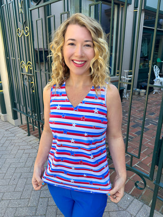 Lulu B Stars and Stripes Sleeveless V-neck Top