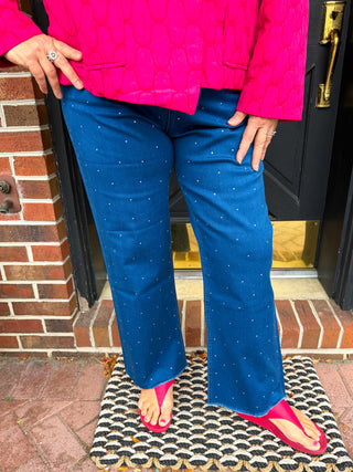 Lulu B Clear Denim Rhinestone Studded Pull-on Ankle Jean