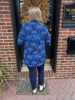 Beachtime by Lulu B Blue Palms Button Tunic