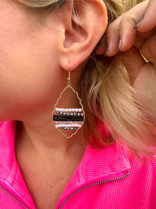 Black Beaded Wavy Earrings