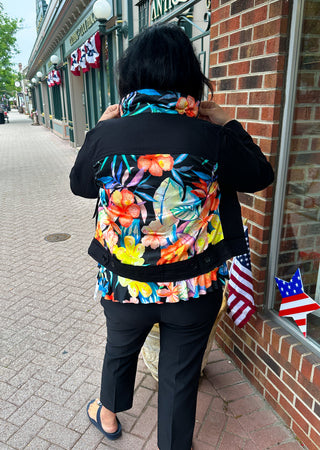 Tango Mango Black Tropical Floral Linen Jacket