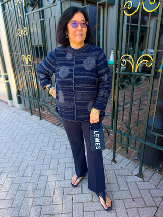 Olivia by Habitat Tonal Texture Mock Neck Tunic Sweater Navy