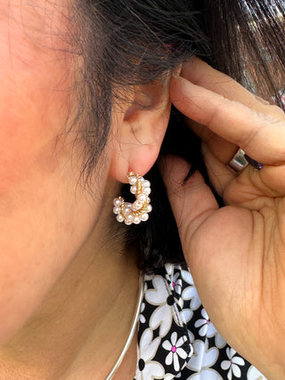 Twisted Gold and Pearl Earrings