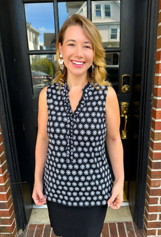 Beachtime by Lulu B Little Ruffle Neck Sleeveless Top Black Daisy