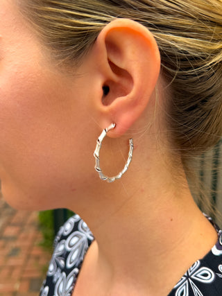 Twisted Silver Hoop Earring