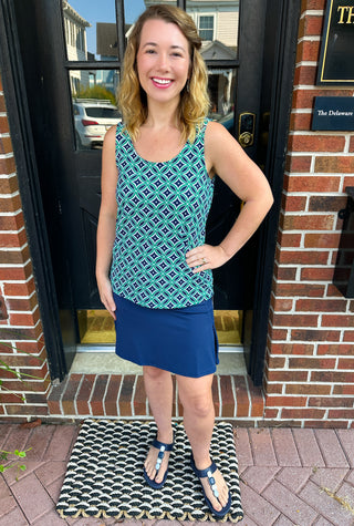 Lulu B Navy and Emerald Geometric Basic Tank