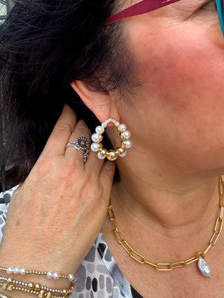 Gold Pearl Bubble Hoop Earrings