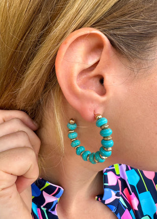 Beaded Turquoise Hoop Earrings