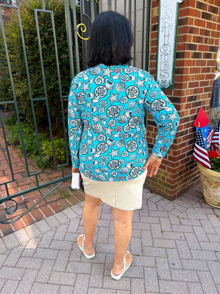 Lulu B Clear Turquoise Shells Quarter Zip Pullover