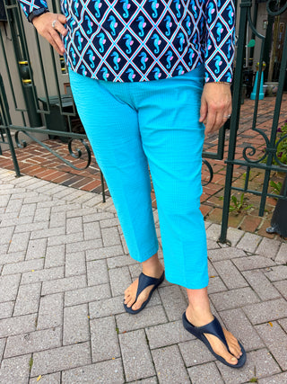 Beachtime by Lulu B Clear Turquoise Seersucker Capri