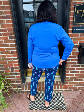 Lulu B Navy Seahorse Secret Pocket Capri Legging
