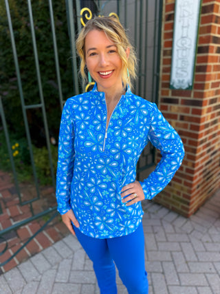 Beachtime by Lulu B Periwinkle Flower Power Quarter Zip-Up Pull-Over