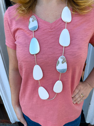 Gold and White Necklace and Earring Set