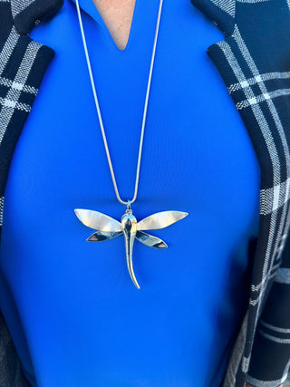 Brushed Silver Abstract Dragonfly Necklace