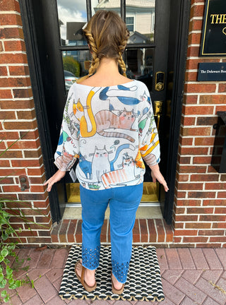 Lulu B Clear Denim Sparkle Flower Capri