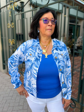 Blue Paradise Printed Linen Blend Jacket