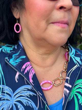 Pink and Gold Link Necklace and Earring Set