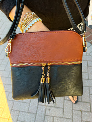 Tara 2 Tone Crossbody/Wristlet-Black/Brown