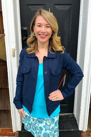 Tango Mango Stretch Linen Jacket Navy