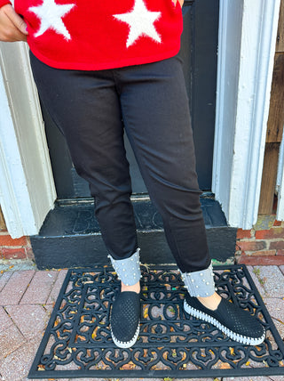 Lulu B Black Denim Cuff Pearl Pant