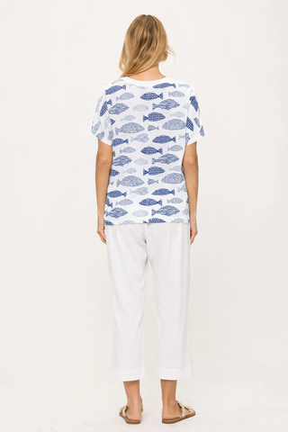 Cotton Lani Short Sleeve Relaxed Cotton T-shirt White Fish