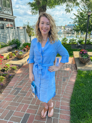 Lulu B Clear Periwinkle Button Down Linen Dress with Pockets