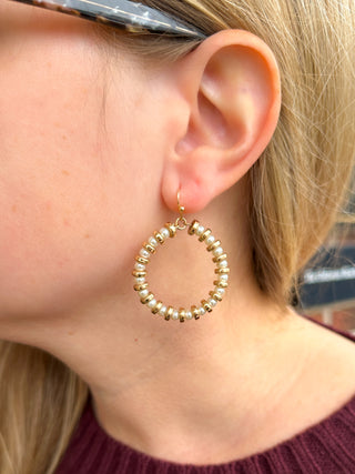 Pearl and Gold Beaded Hoop Earrings