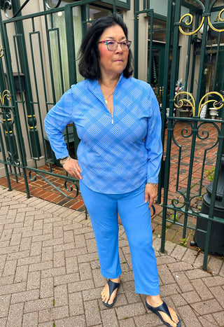 Lulu B Bright Periwinkle Grid Quarter Zip Pullover
