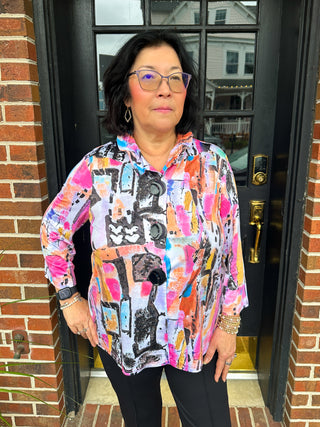 Tango Mango Abstract Energy Wire Collar Swing Top