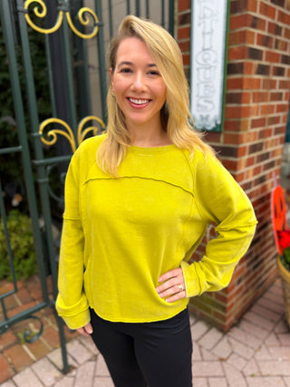 Escape by Habitat Citron French Terry Raw Edge Boxy Pullover
