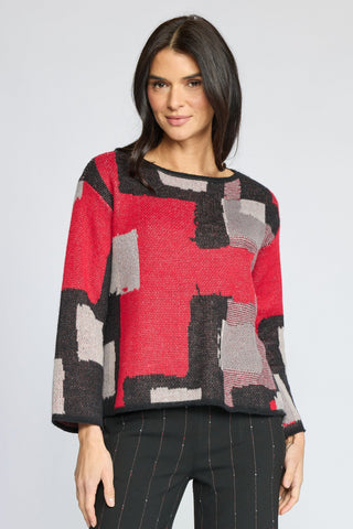 Olivia by Habitat Abstract Color Block Scoop Neck Sweater Black 4