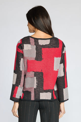Olivia by Habitat Abstract Color Block Scoop Neck Sweater Black 5
