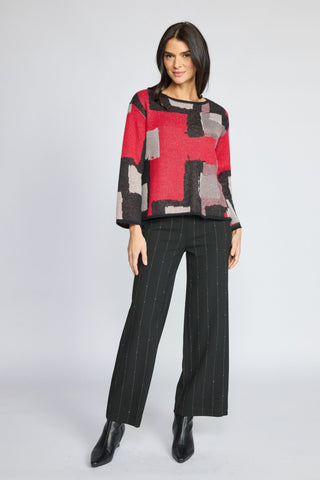 Olivia by Habitat Abstract Color Block Scoop Neck Sweater Black 6