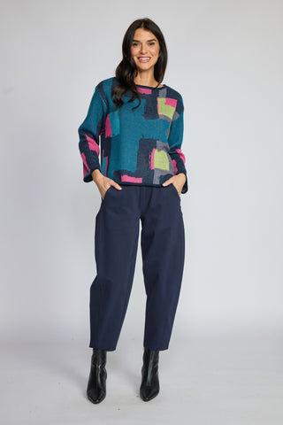 Olivia by Habitat Abstract Color Block Scoop Neck Sweater Teal 4