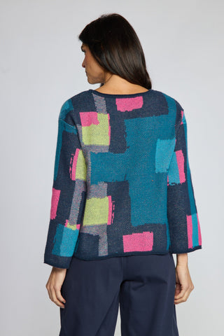 Olivia by Habitat Abstract Color Block Scoop Neck Sweater Teal 3