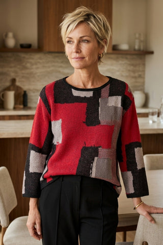 Olivia by Habitat Abstract Color Block Scoop Neck Sweater Black 2