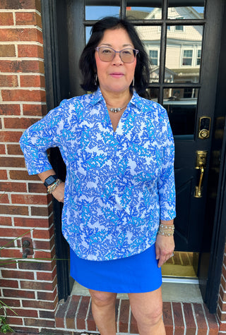 Lulu B Blue Coral Long Sleeve Collar Top