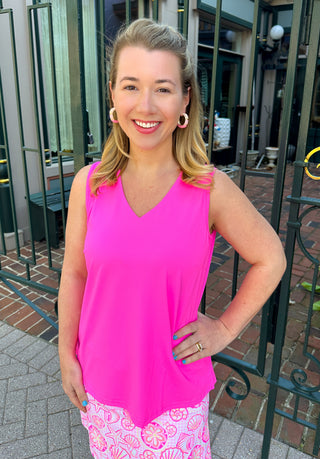 Lulu B Bright Hot Pink Sleeveless V-neck Top