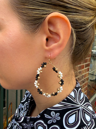 Black and Cream Flower Earrings