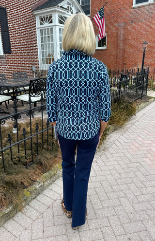 Lulu B Ruffle Neck Coastal Lattice Top