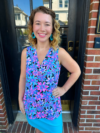 Beachtime by Lulu B Spring Bouquet Sleeveless V-neck Tank