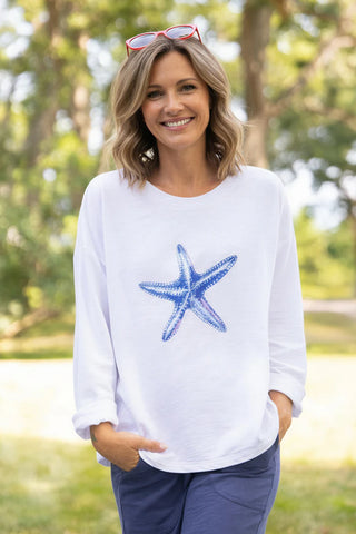 Escape by Habitat White Starfish Terry Pullover