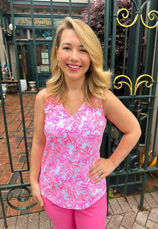 Lulu B Pink Coral Sleeveless V-neck Top