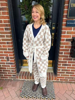 Ultra Soft Beige Checkered Robe with Pockets