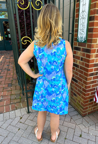 Beachtime by Lulu B Blue Multicolor Hearts Sleeveless Quarter Zip Dress