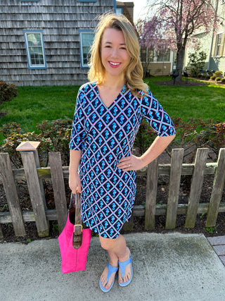 Lulu B Seahorse Lattice V-Neck Travel Dress m